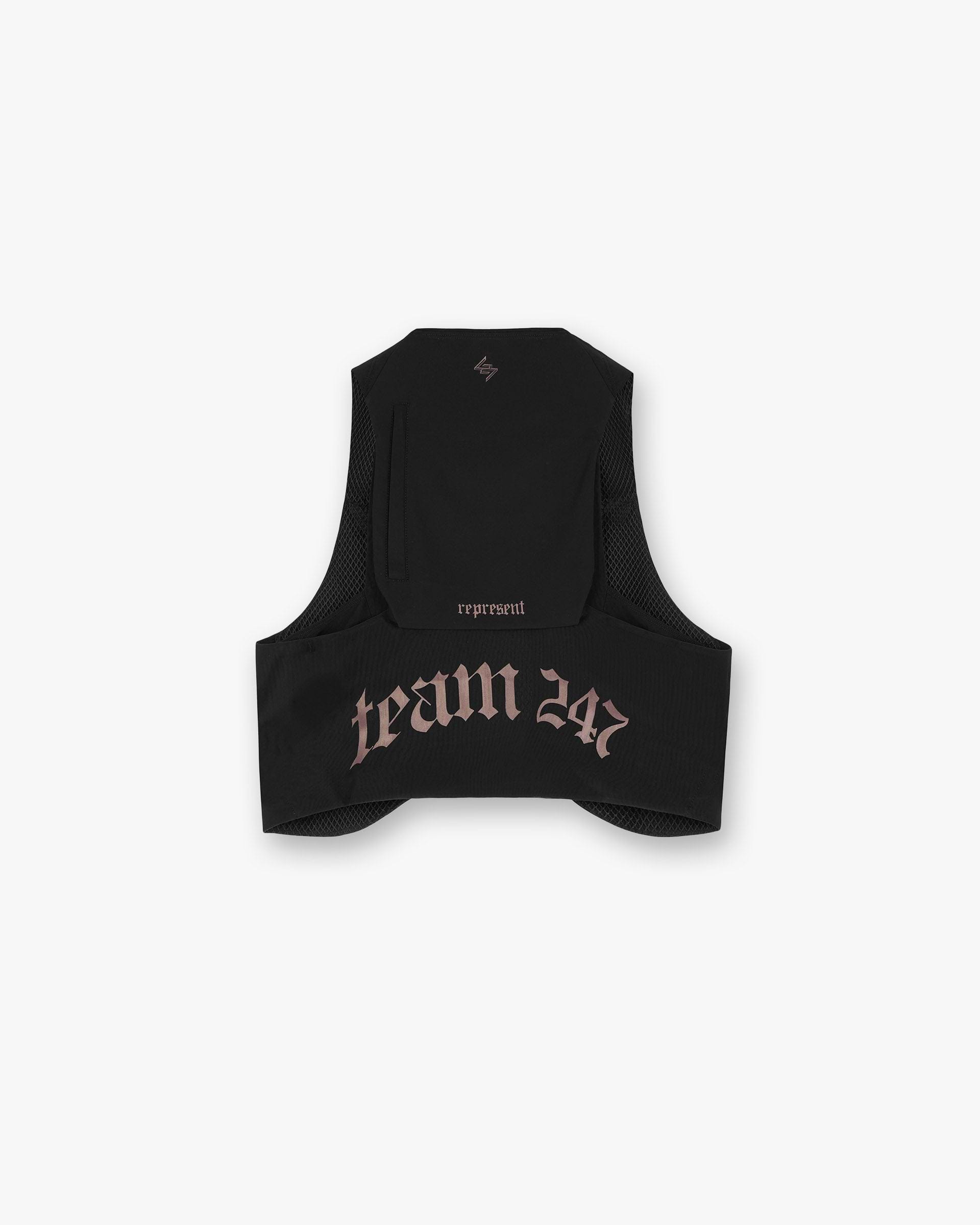 Back product image of a mens black chest rig on a plain white background | WG247 Chest Rig in Black | Accessories with hydration pack pouch and multiple pockets | 247 Accessories | Represent Clo