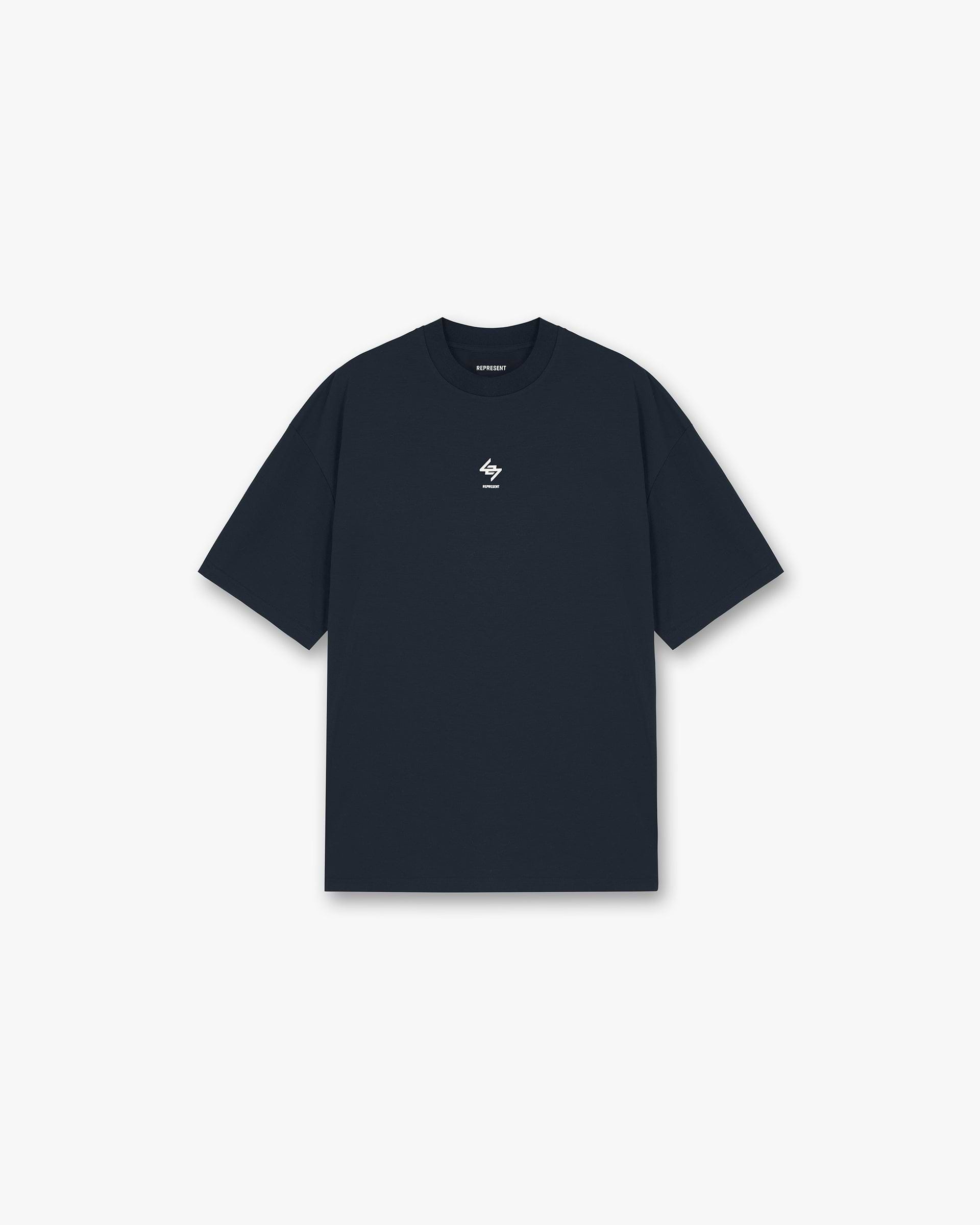Front product image of a mens navy t shirt on a plain white background | 247 Oversized T-Shirt in Navy | Oversized t-shirt with minimalist embroidered logo | 247 T-Shirts | Represent Clo