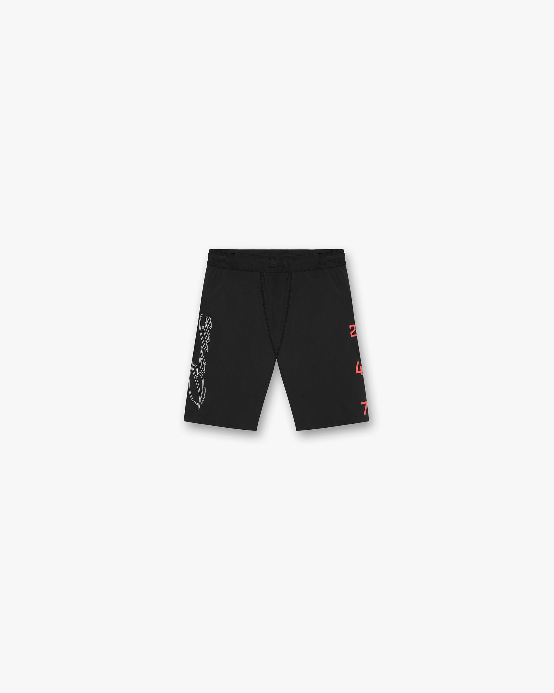 Front product image of mens black half tights on a plain white background | 247 Berlin Half Tight in Jet Black | Performance shorts with moisture wicking | 247 Shorts | Represent Clo