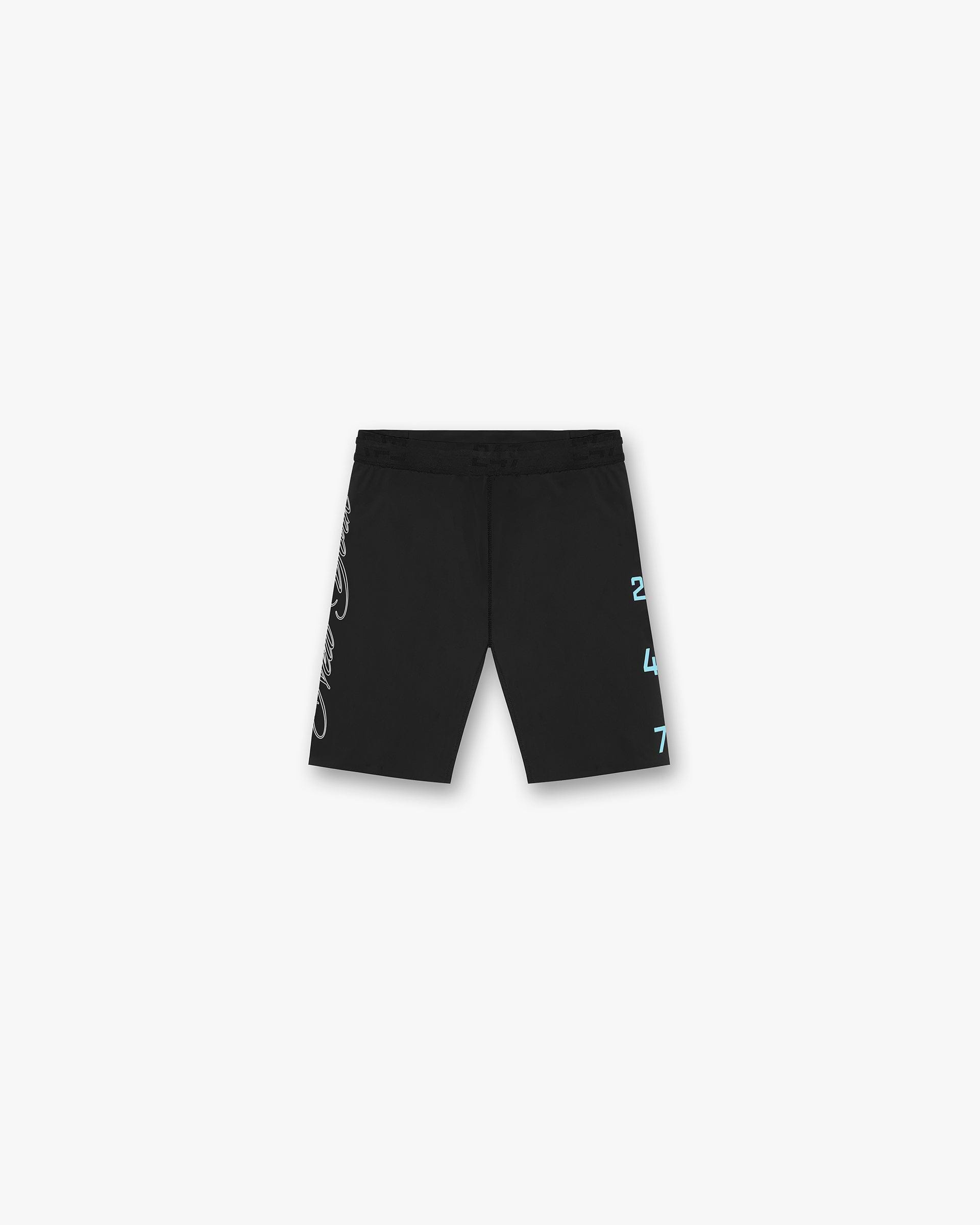 Front product image of mens black half tights on a plain white background | 247 New York Half Tight in Black | Slim fit shorts suitable for athletic wear | 247 Shorts | Represent Clo