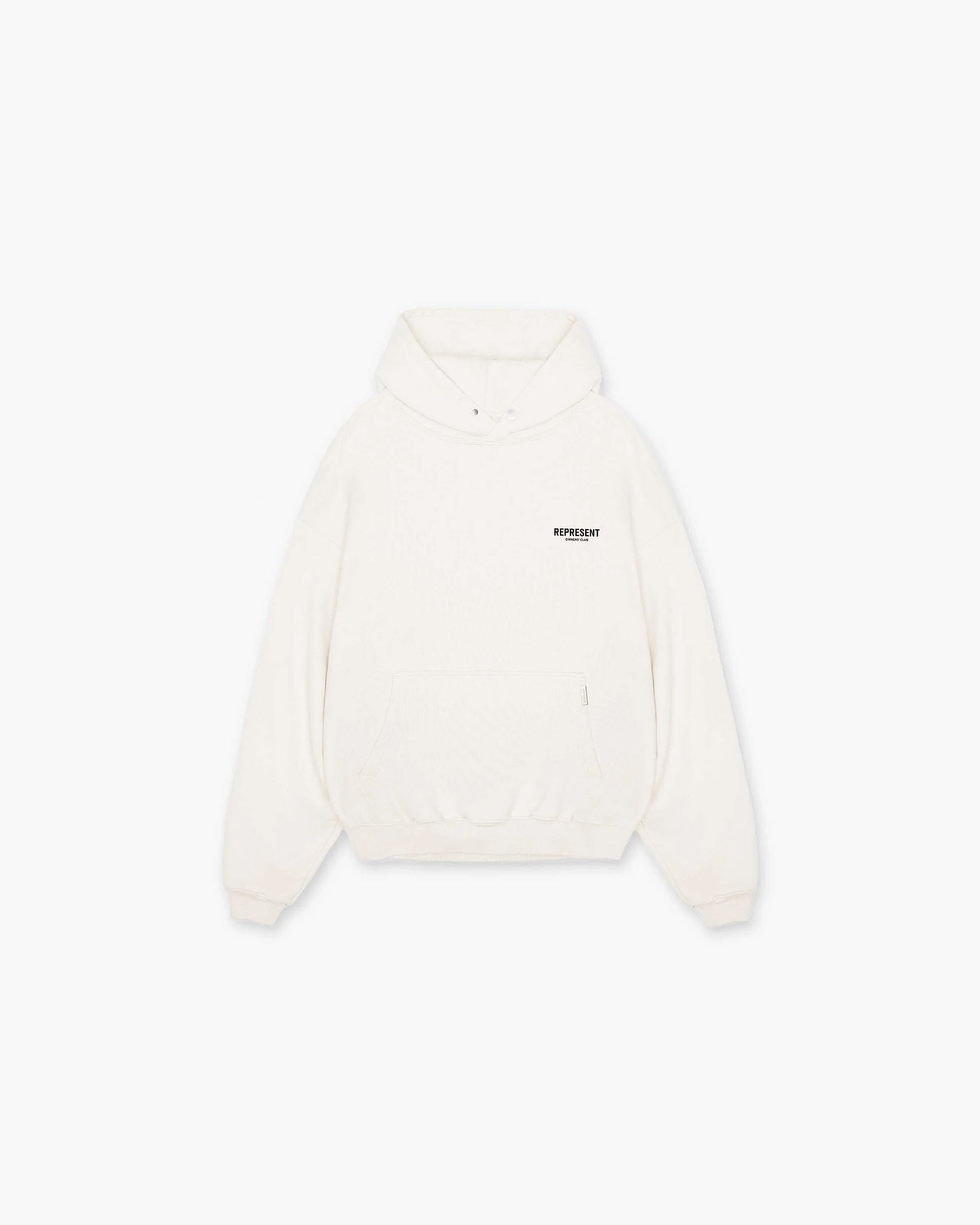 Back product image of a mens white hoodie on a plain white background | Owners Club Hoodie in Flat White | Oversized hoodie with Cobrax popper and ribbed trims | Owners Club Hoodies | Represent Clo