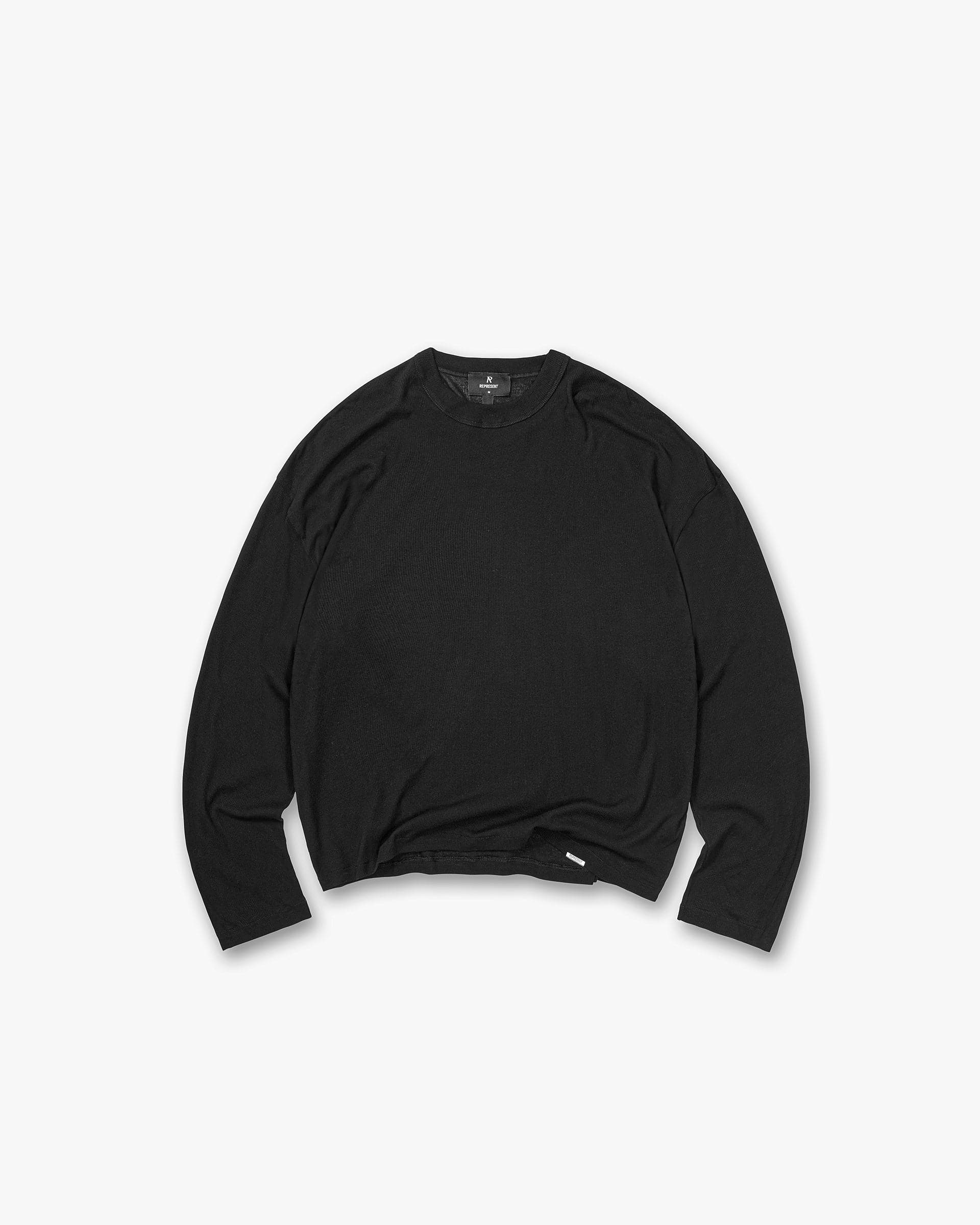 Initial Sheer Rib Long Sleeve T-Shirt - Jet Black