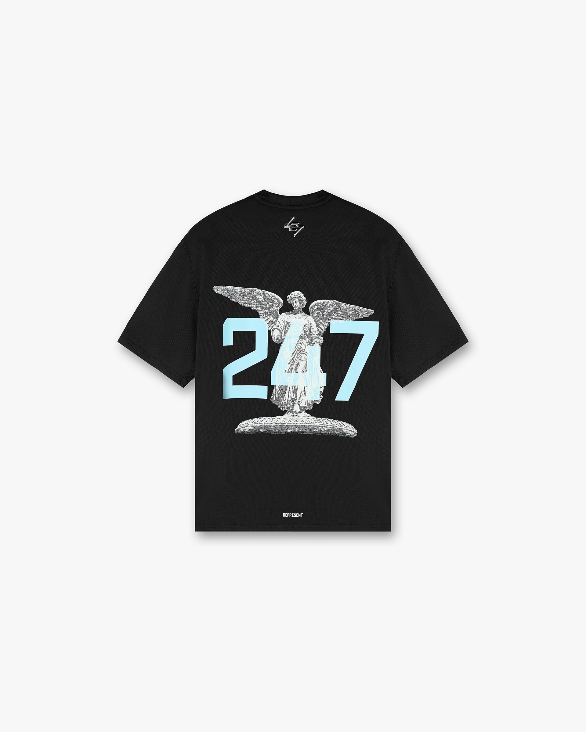 Back product image of a mens black t-shirt on a plain white background | 247 New York T-Shirt in Black | Lightweight UV protected moisture-wicking t-shirt | 247 T-Shirts | Represent Clo