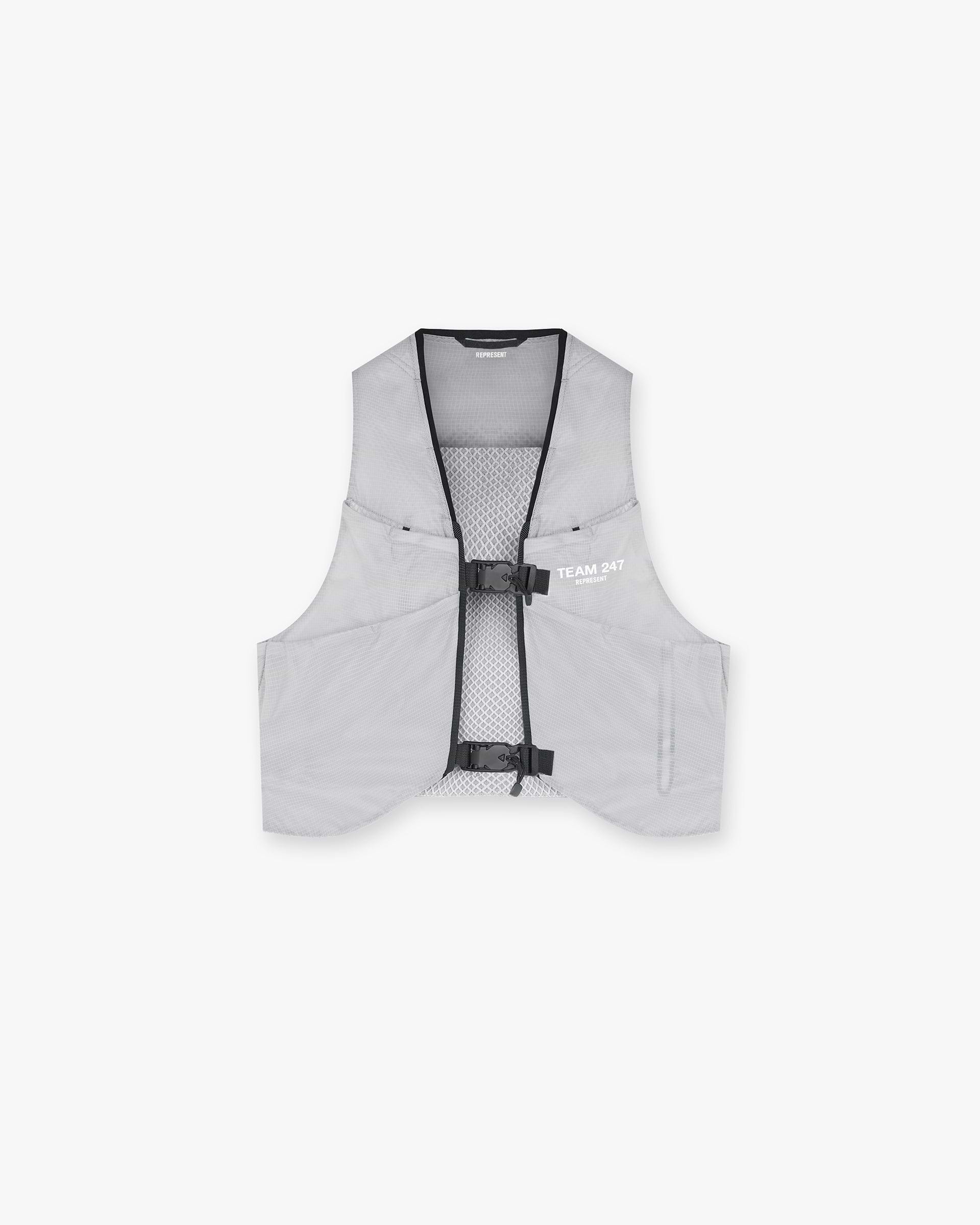 Front product image of a mens grey cap on a plain white background | Team 247 Chest Rig in Moonstone | 5-panel training cap with 247 logo | 247 Accessories | Represent Clo