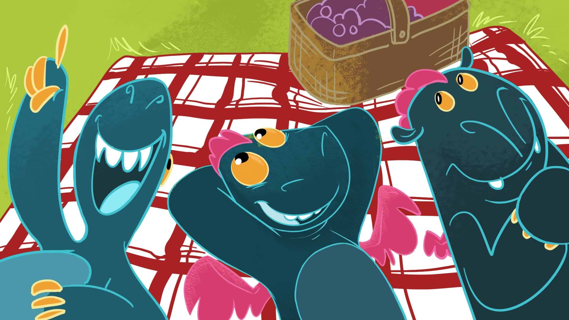 Heat Holders dragons enjoying a picnic