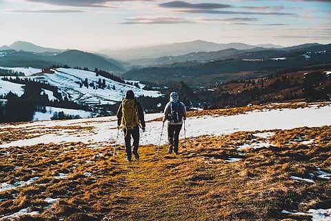 People hiking in the cold