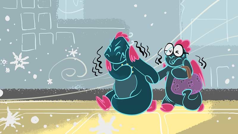 Toestie the Dragon & Gran shiver in the cold air.