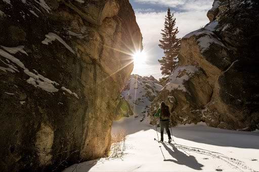 Man cross country skiing