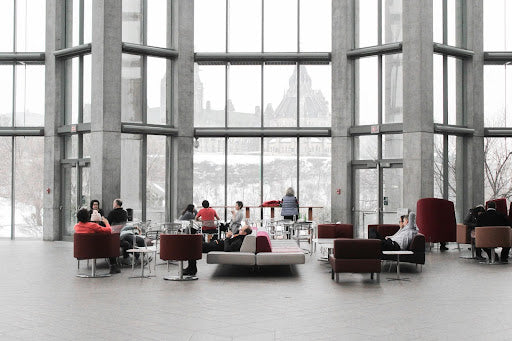 A large lounge area in an office