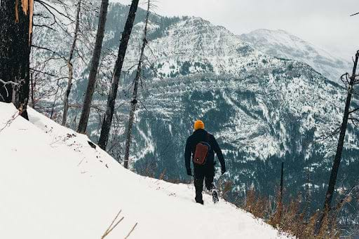 Man hurries in snow