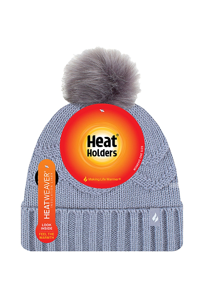 Heat Holders Courtney Roll-Up Hat with Pom Pom Dusty Blue - Packaging