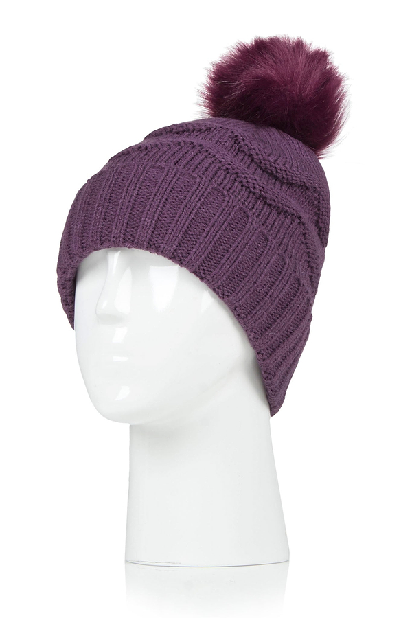 Heat Holders Courtney Roll-Up Hat with Pom Pom Purple Head Shot #color_purple