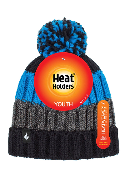 Heat Holders Kids Transverse Thermal Hat Black/Charcoal/Blue #color_black/charcoal/blue
