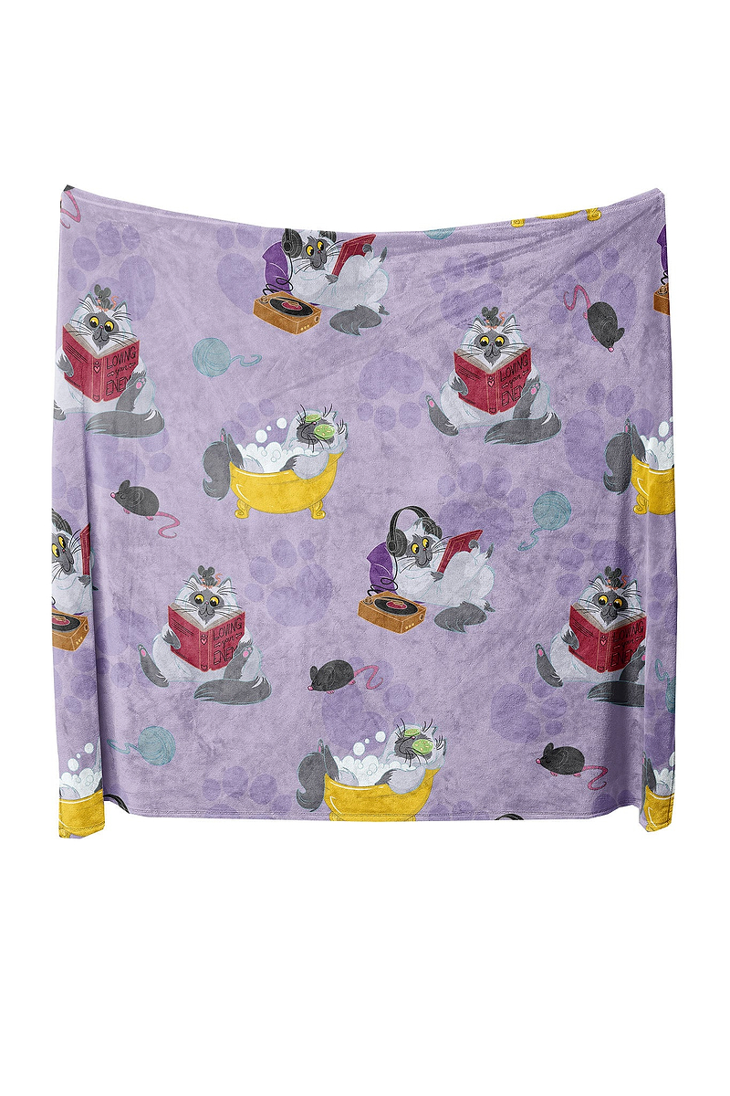 Heat Holders Lazy Kitty Blanket Lilac - Open