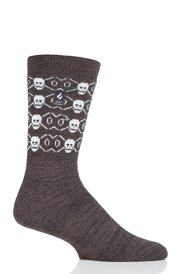 Heat Holders Men's Bones Ultra Lite Twist Thermal Crew Sock Grey/White #color_grey/white bones