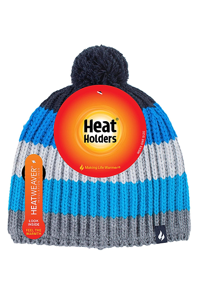 Heat Holders Mens Ian Snowsports Block Stripe Hat Grey/Blue - Packaging