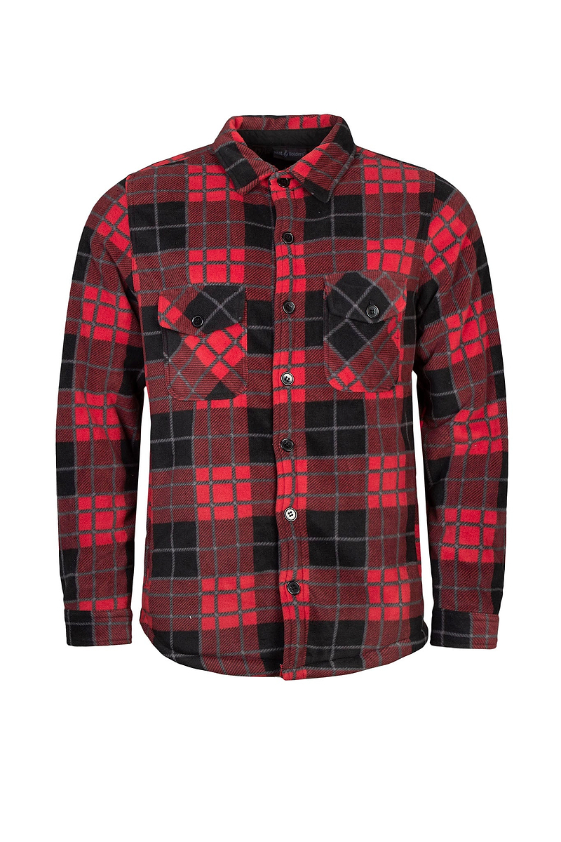 Heat Holders Mens Jax Long Sleeve Plaid Shirt Jacket Crimson/Black