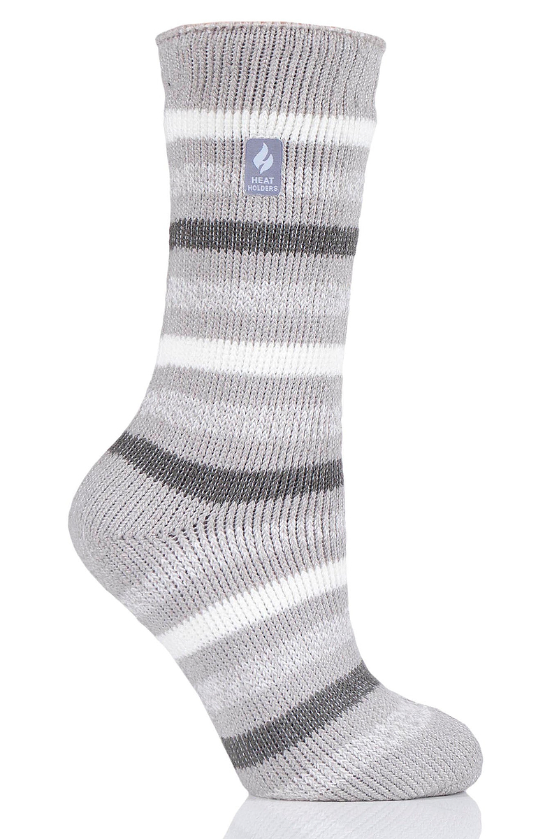 Heat Holders Rosebud Women's Multi Twist Stripe Crew Light Grey/Cream