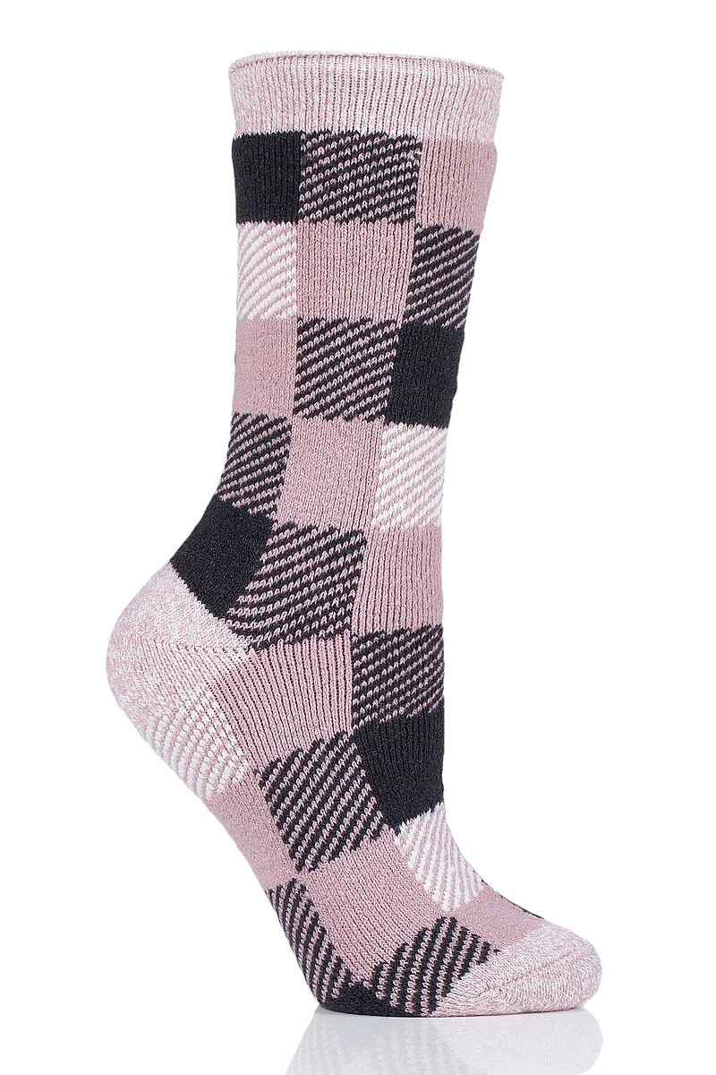 Heat Holders Women's Britney Lite Buffalo Checked Thermal Crew Sock Pink