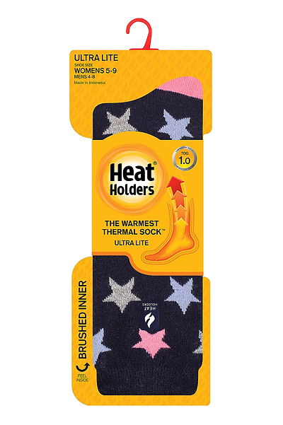 Heat Holders Women's Cosmos Ultra Lite Solid Star Thermal Crew Sock Navy - Package