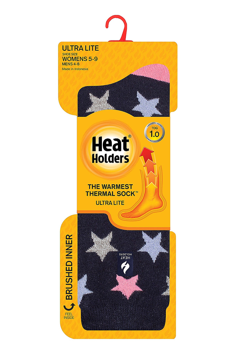 Heat Holders Women's Cosmos Ultra Lite Solid Star Thermal Crew Sock Navy - Package