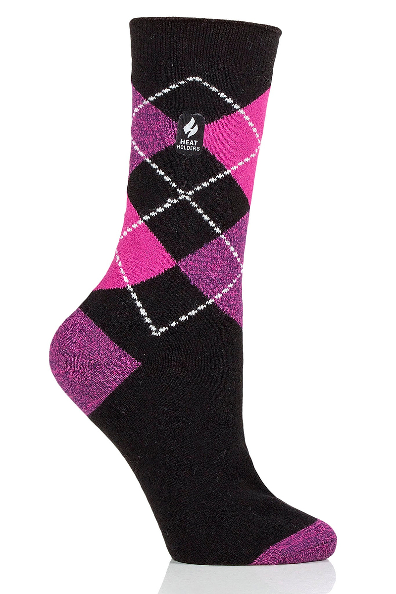 Heat Holders Women's Delilah Ultra Lite Argyle Thermal Crew Sock Black/Pink