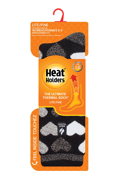 Heat Holders Women's Jennifer Lite Heart Thermal Crew Sock Black/Pink #color_black/pink