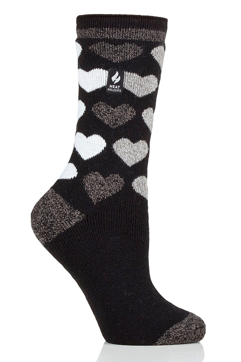 Heat Holders Women's Jennifer Lite Heart Thermal Crew Sock Black Mono