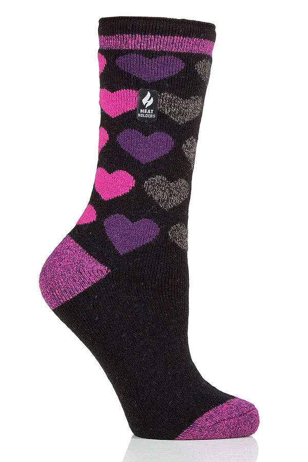 Heat Holders Women's Jennifer Lite Heart Thermal Crew Sock Black/Pink #color_black/pink