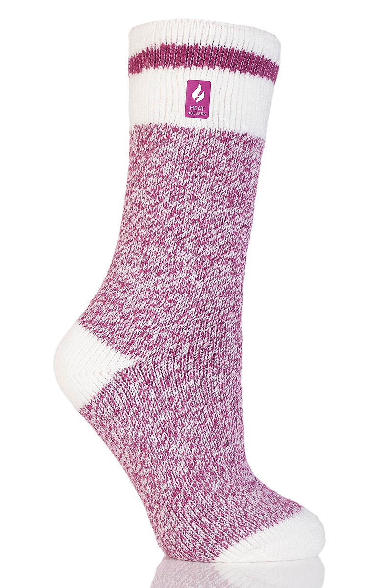 Heat Holders Women's Lite Cream Block Twist Thermal Crew Sock Berry