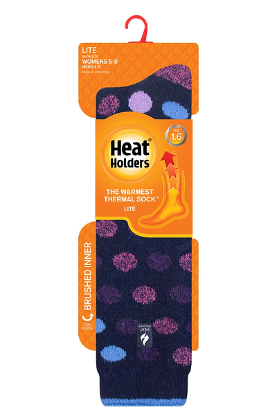 Heat Holders Women's Mahonia Lite Jacquard Spot Long Thermal Sock Navy - Pack