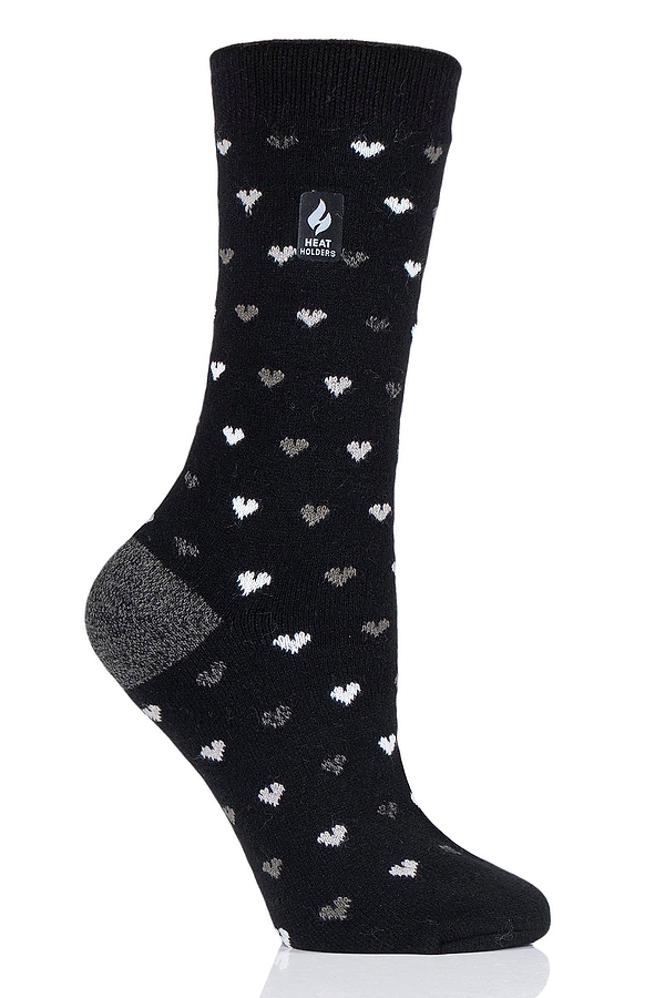 Heat Holders Women's Orchid Ultra Lite Hearts Thermal Crew Sock Black/Grey #color_black/grey