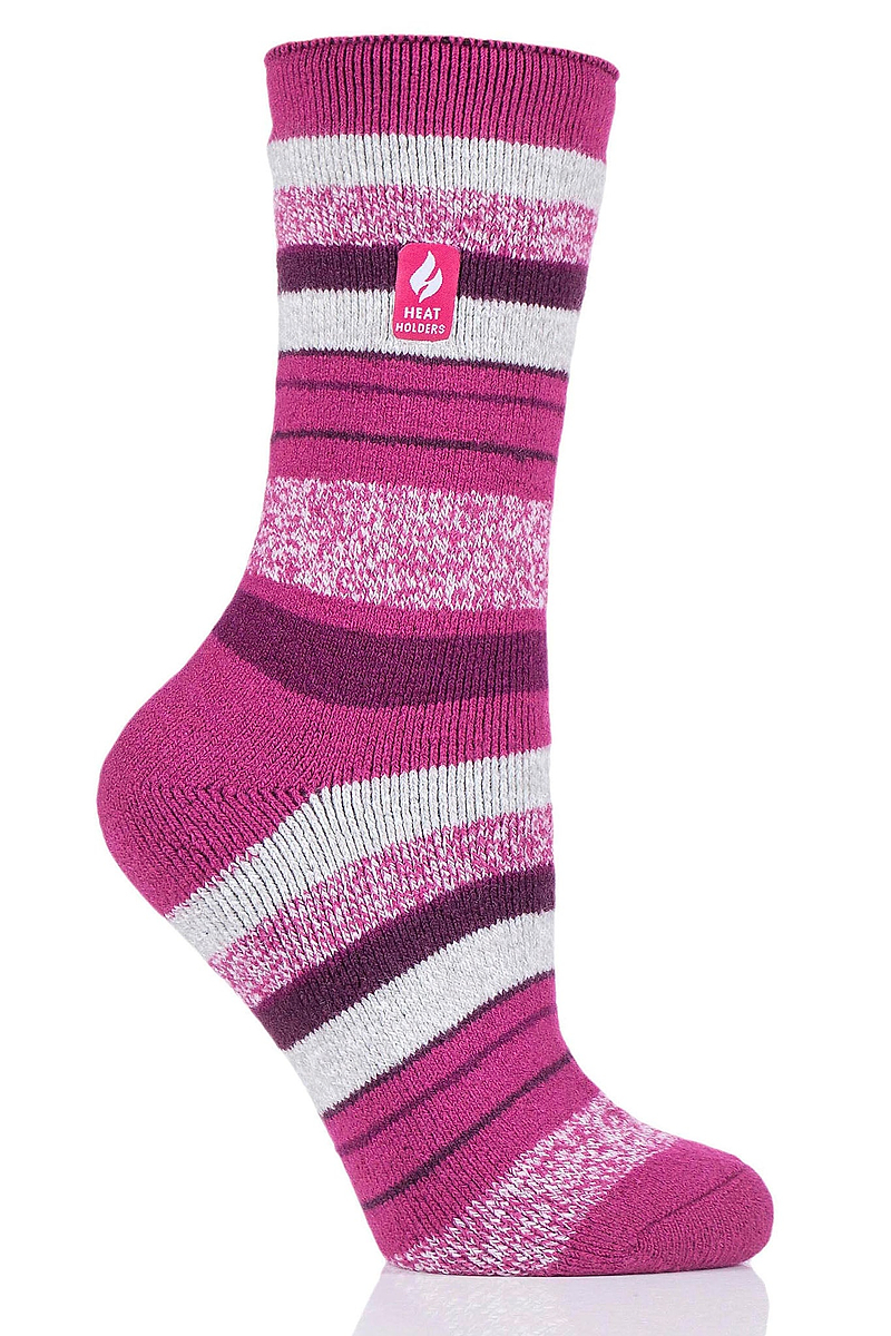 Heat Holders Women's Peony Lite Multi Stripe Thermal Crew Sock Berry