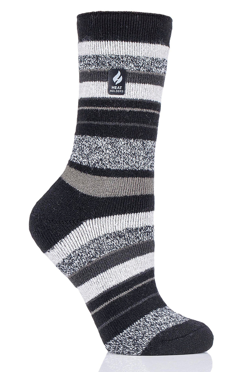 Heat Holders Women's Peony Lite Multi Stripe Thermal Crew Sock Black