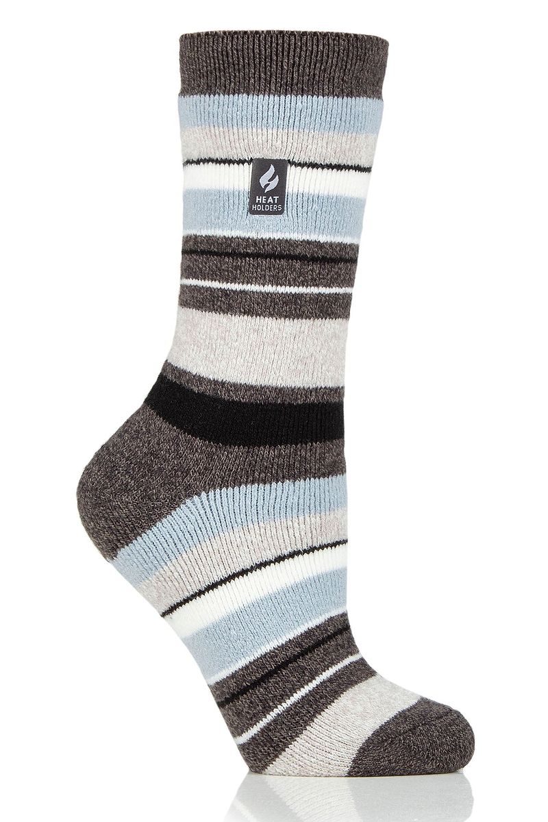 Heat Holders Women's Peony Lite Multi Stripe Thermal Crew Sock Charcoal/Light Blue