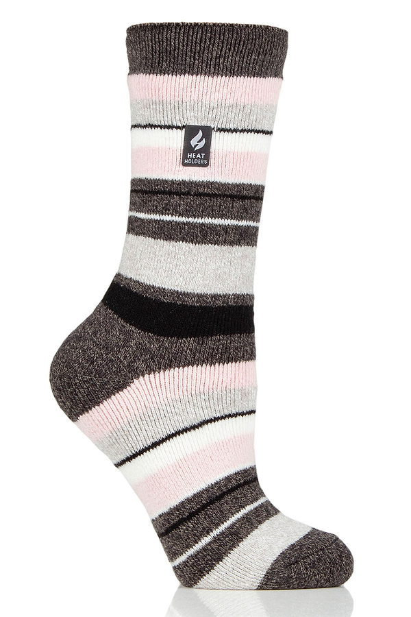 Heat Holders Women's Peony Lite Multi Stripe Thermal Crew Sock Charcoal/Light Pink #color_charcoal/light pink