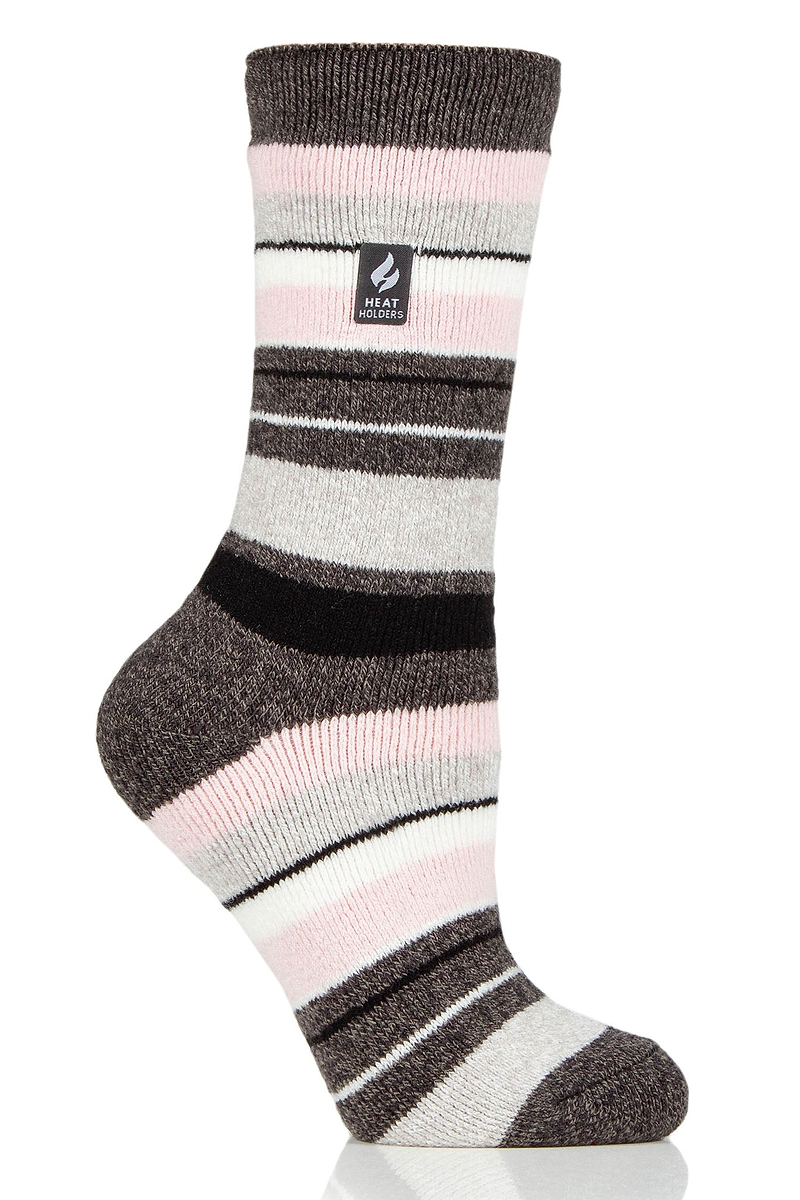 Heat Holders Women's Peony Lite Multi Stripe Thermal Crew Sock Charcoal/Light Pink