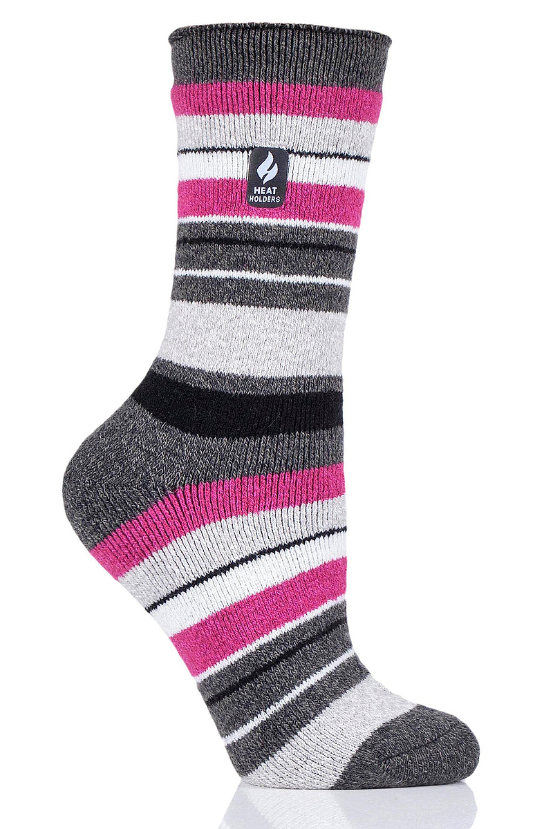 Heat Holders Women's Peony Lite Multi Stripe Thermal Crew Sock Grey/Light Grey