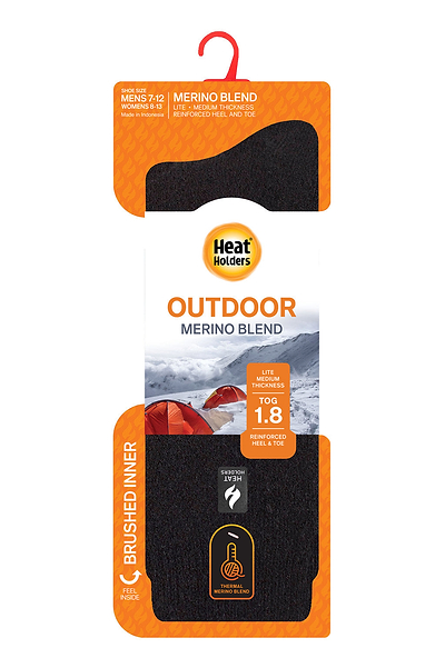 Heat Holders Mens Lite Merino Wool Crew Sock Black Packaging