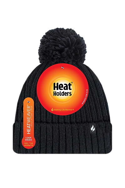 Heat Holders Women's Arden Knitted Thermal Hat With Pom-Pom Black #color_black