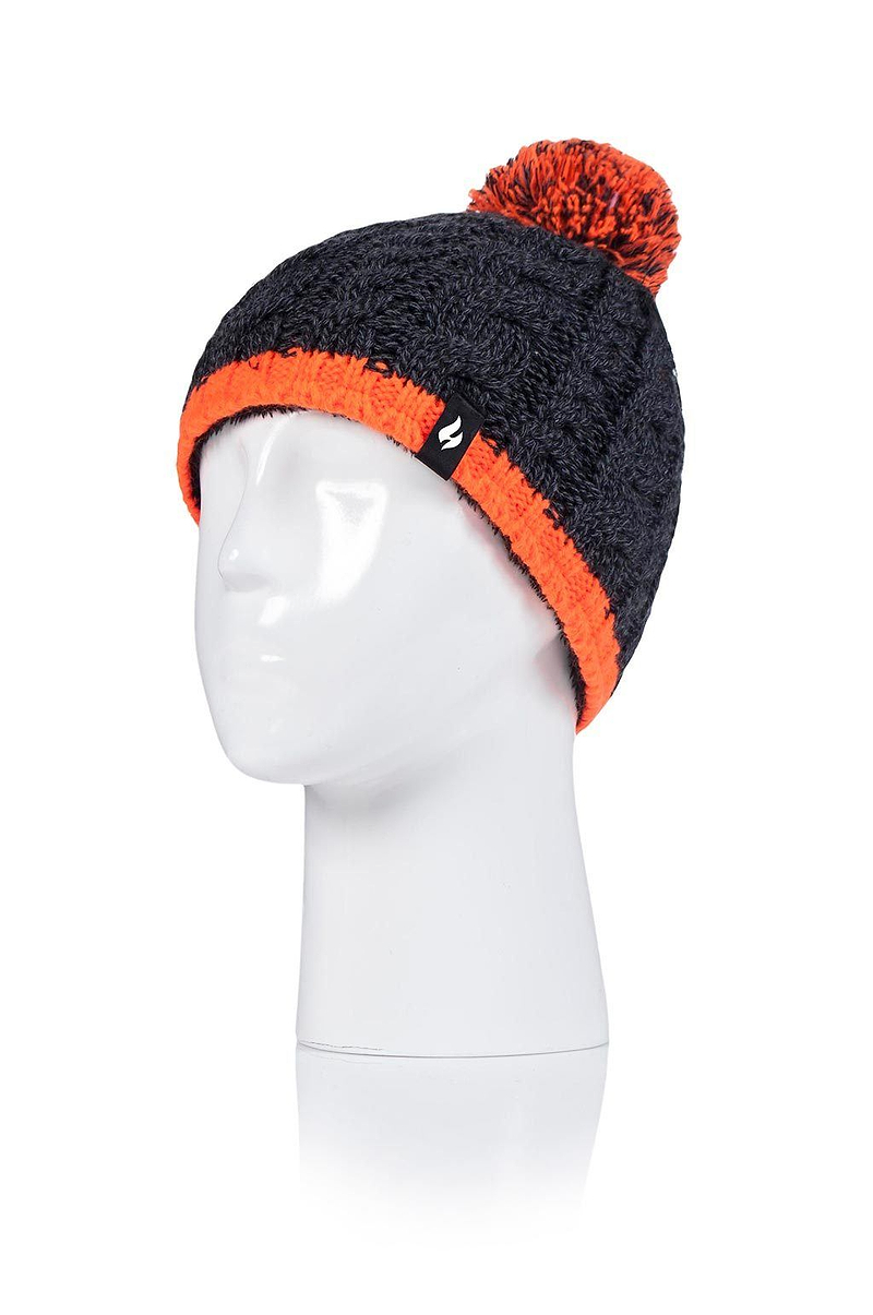 Heat Holders Boys Thermal Pom Pom Hat Black/Orange