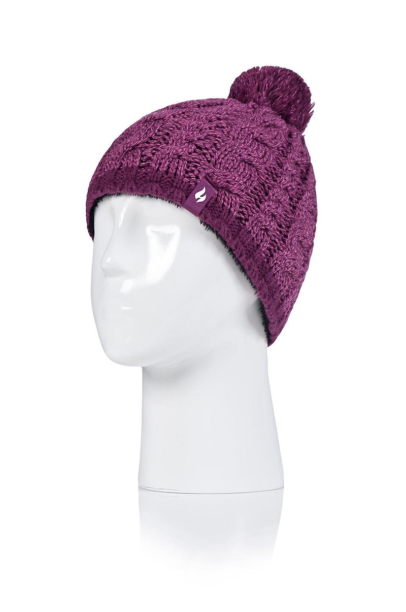 Heat Holders Girls Knitted Thermal Pom Pom Hat Bright Pink/Magenta