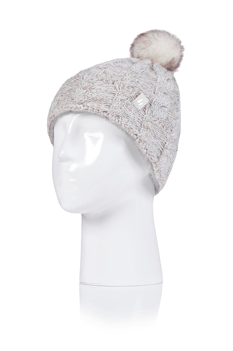 Heat Holders Girls Roll Up Thermal Pom Pom Hat Cream/Oat