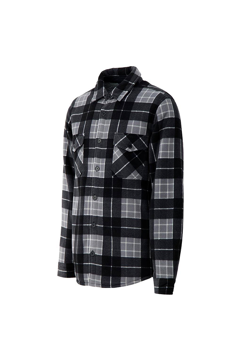 Heat Holders Mens Jax Long Sleeve Plaid Shirt Jacket Grey/Black - 3/4 View