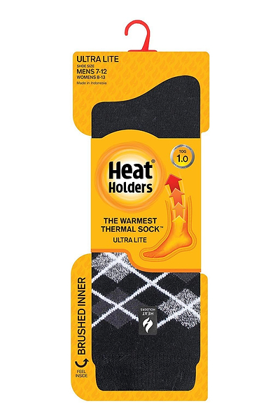 Heat Holders Men's Argyle ULTRA LITE Thermal Crew Sock Black #color_black