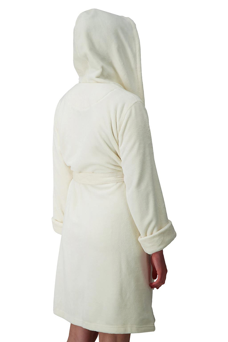 Heat Holders Womens Spa Robe Ivory Model - Rear Hood Up