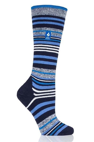 Heat Holders Women's Stripe ULTRA LITE Snowsports Long Thermal Sock Navy #color_navy