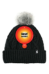 Heat Holders Women's Brina Solid Cable Knit Roll Up Thermal Hat with Pom-Pom Black - Packaging