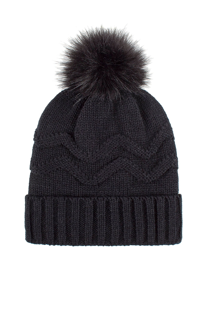 Heat Holders Courtney Roll-Up Hat with Pom Pom Black - Flat