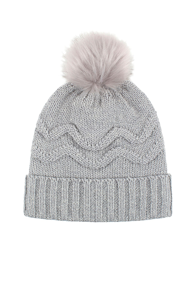 Heat Holders Courtney Roll-Up Hat with Pom Pom Cloud Grey - Flat